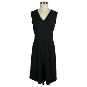 MM LAFLEUR Annie Black Crepe LBD Midi Dress Women's Size 10 Career V-Neck